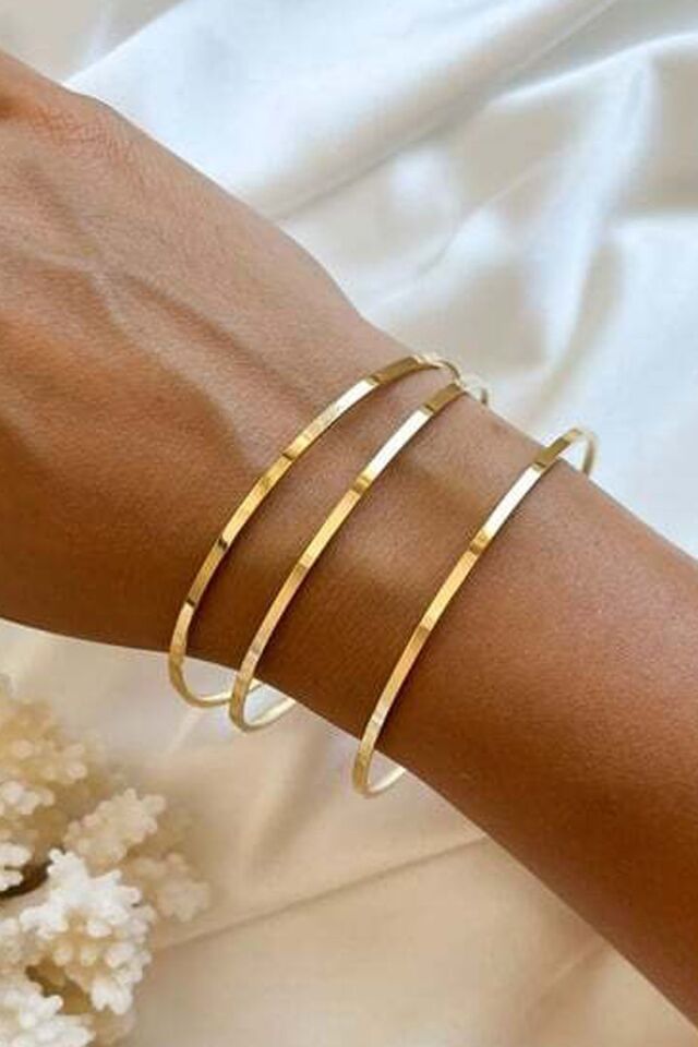 Altın Kaplama 3'lü Ajda Çelik Bileklik 64 MM