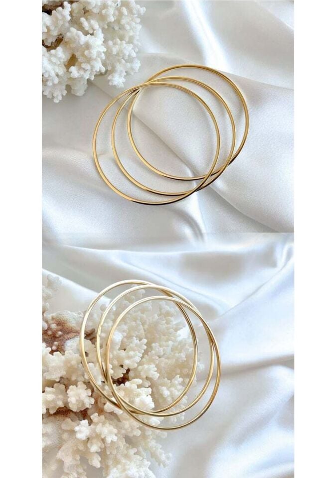 Altın Kaplama 3'lü Ajda Çelik Bileklik 64 MM