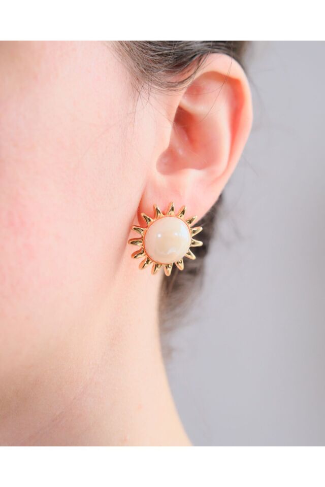 Gold Sedef Taşlı Güneş Küpe