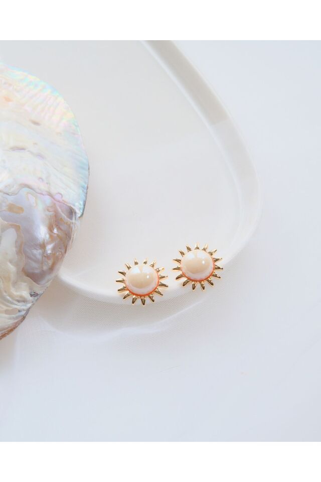 Gold Sedef Taşlı Güneş Küpe