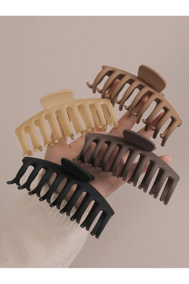 4'lü Set Mandal Toka Kadın Siyah Kahve Bej Büyük Boy (11CM)