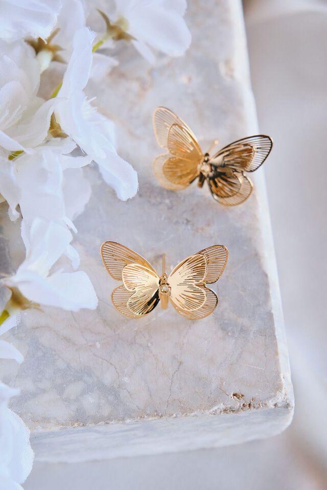 Kelebek Leyla Çelik Küpe Altın Kaplama