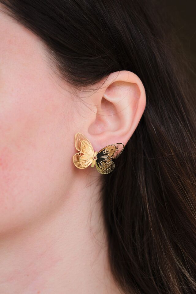 Kelebek Leyla Çelik Küpe Altın Kaplama