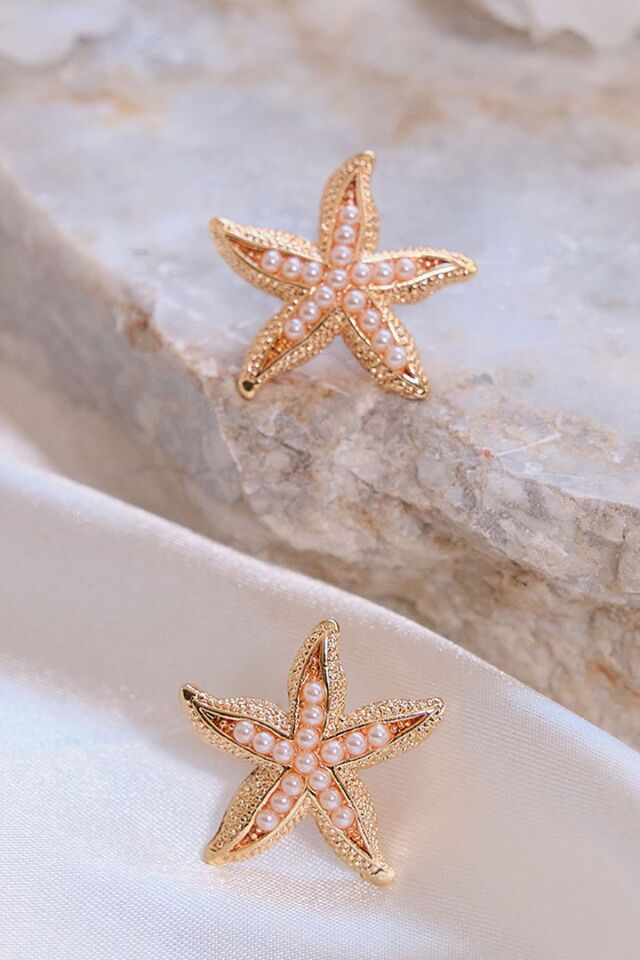 Altın Kaplama İncili Deniz Yıldızı Küpe