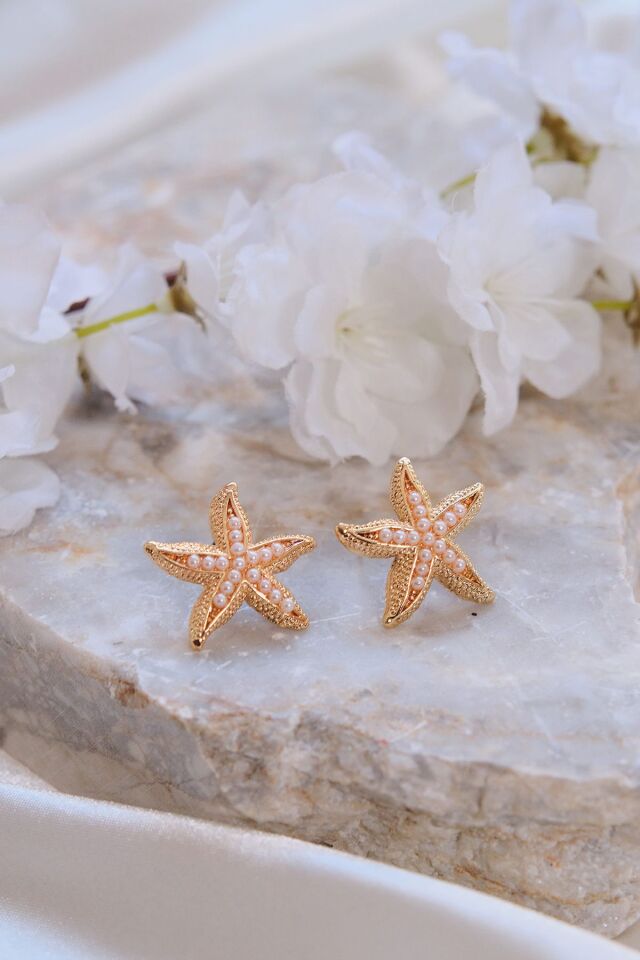 Altın Kaplama İncili Deniz Yıldızı Küpe