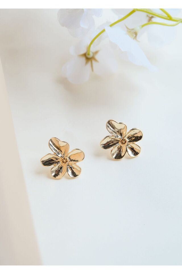 Gold Minimal Çiçek Küpe