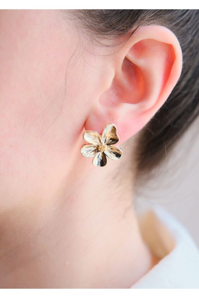 Gold Minimal Çiçek Küpe