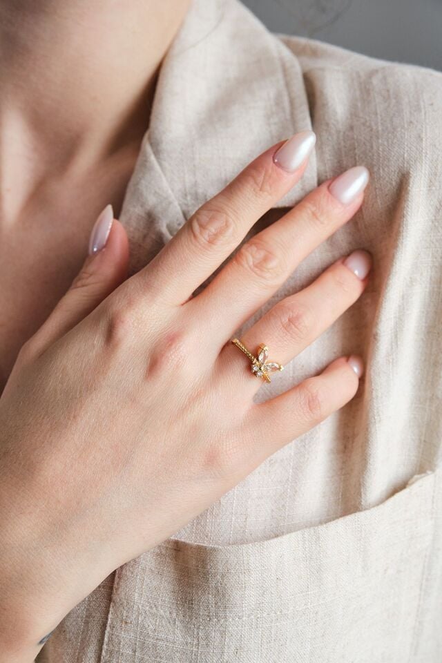 Altın Kaplama Zirkon Taşlı Kelebek Yüzük