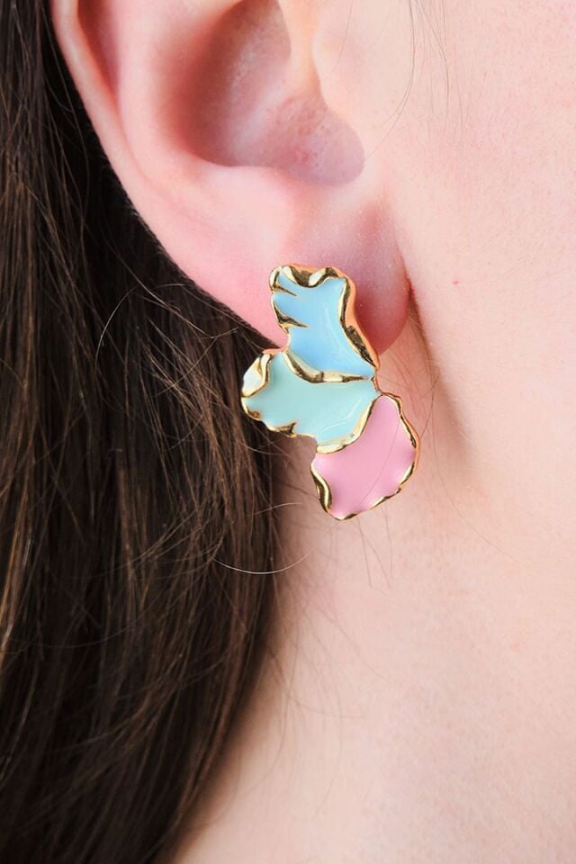 Renkli Mineli Yaprak Küpe