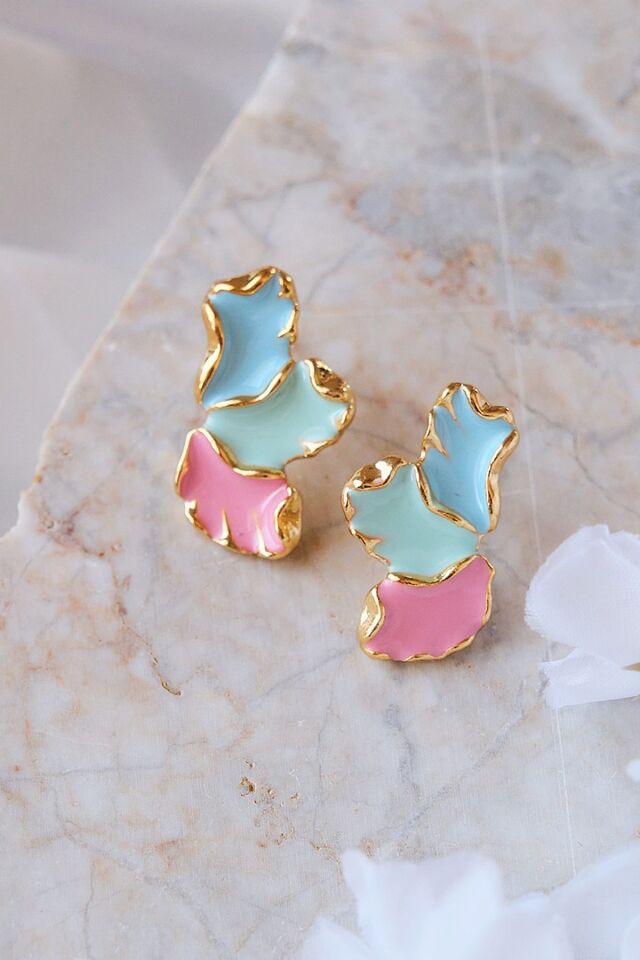 Renkli Mineli Yaprak Küpe