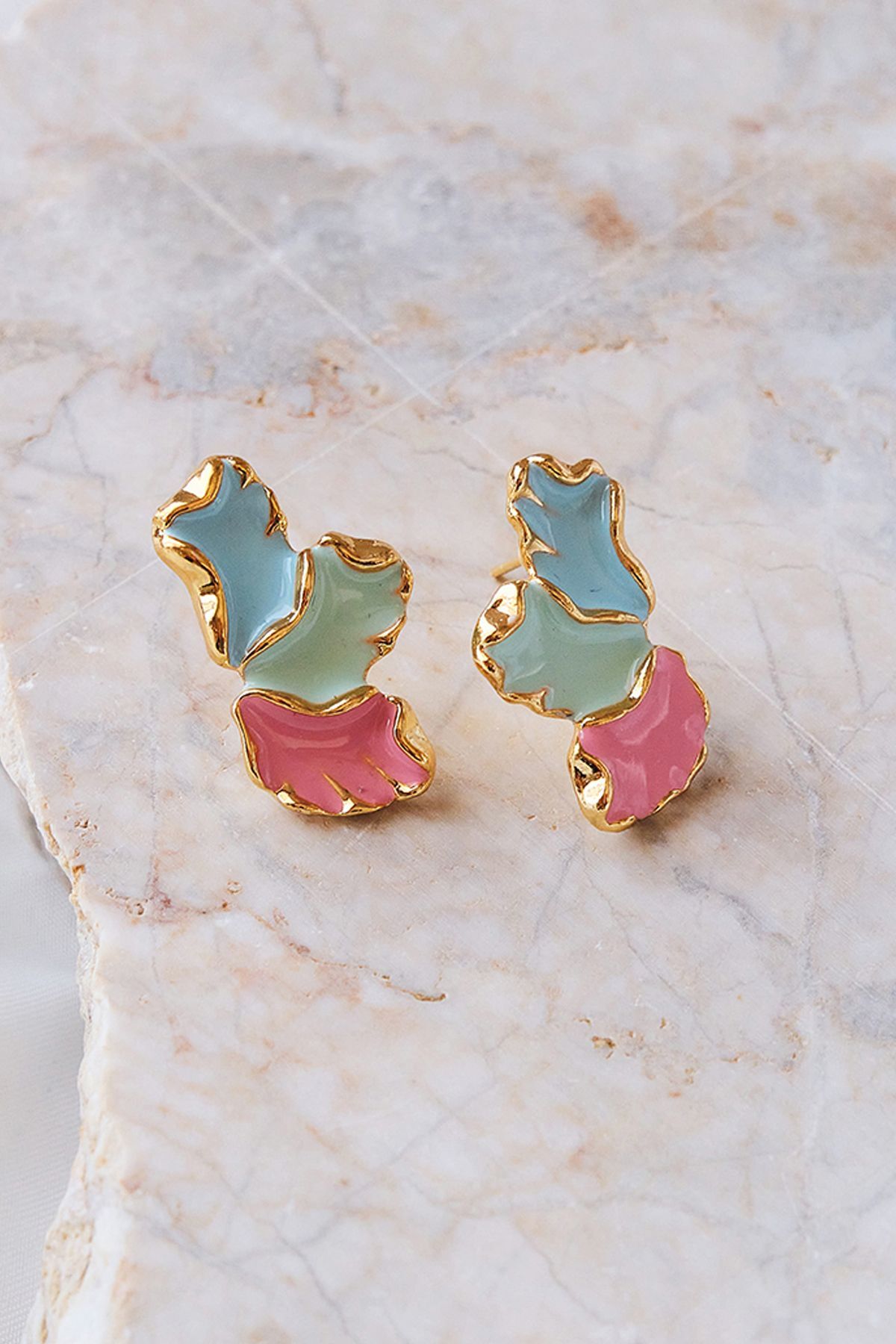 Renkli Mineli Yaprak Küpe