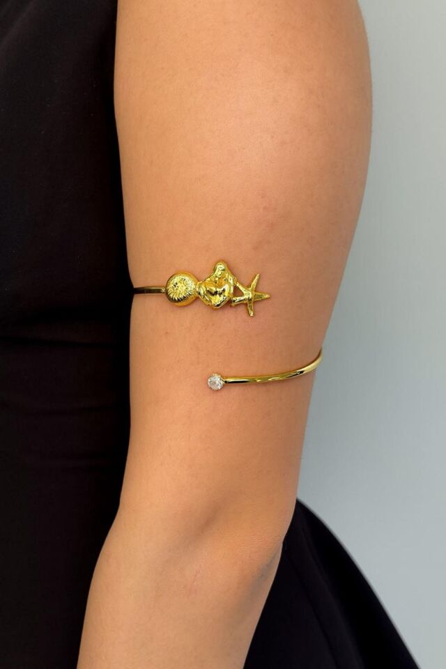 Gold Deniz Kabuğu Ve Kalp Pazu Bandı Üst Kol Bilekliği Ayarlanabilir