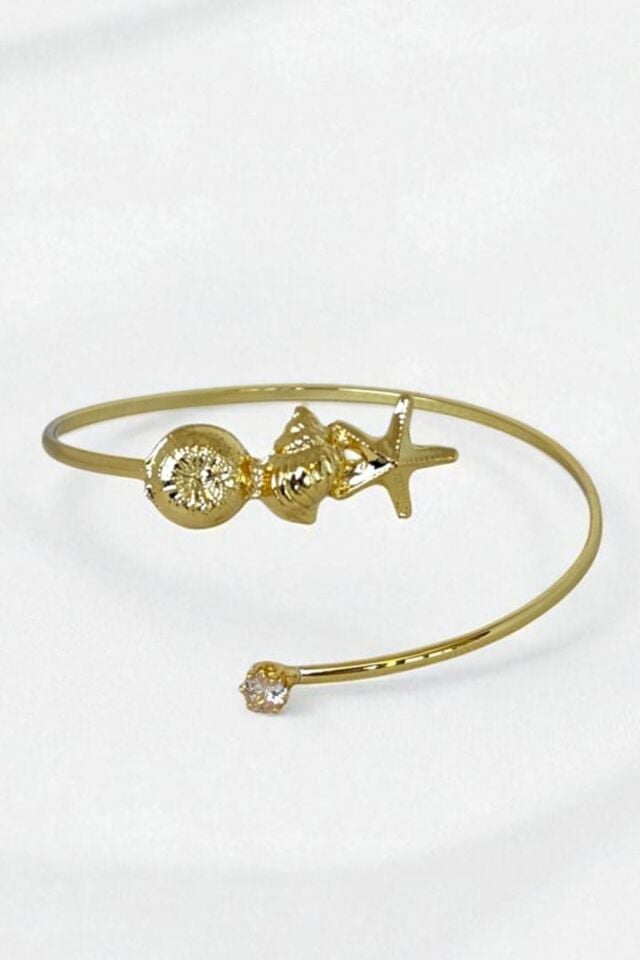 Gold Deniz Kabuğu Ve Kalp Pazu Bandı Üst Kol Bilekliği Ayarlanabilir