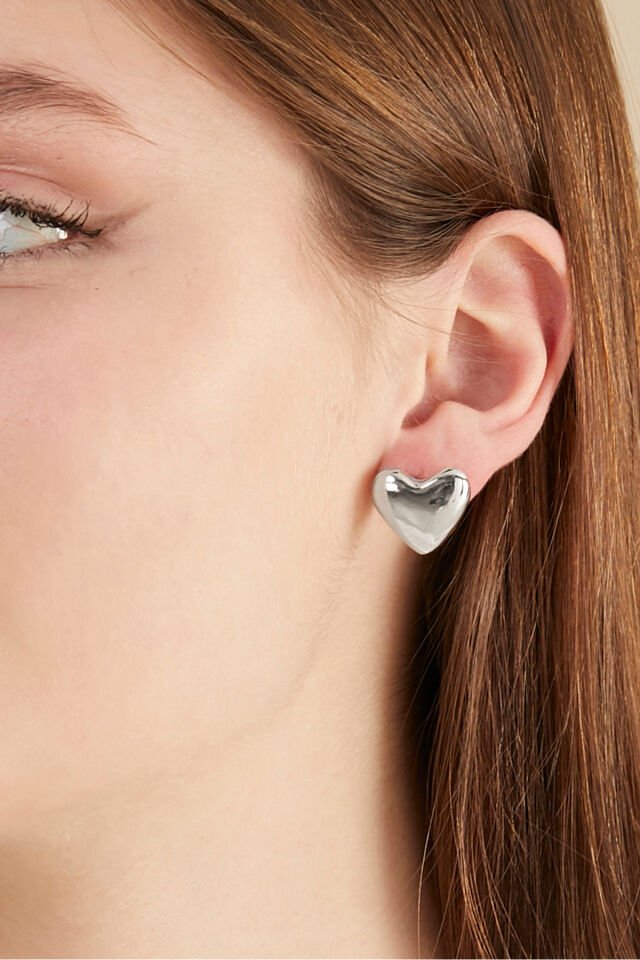 Gümüş Parlak Tombul Kalp Küpe