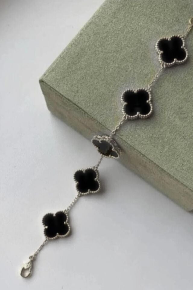 Silver Siyah Doğal Taşlı Premium Çelik Bileklik