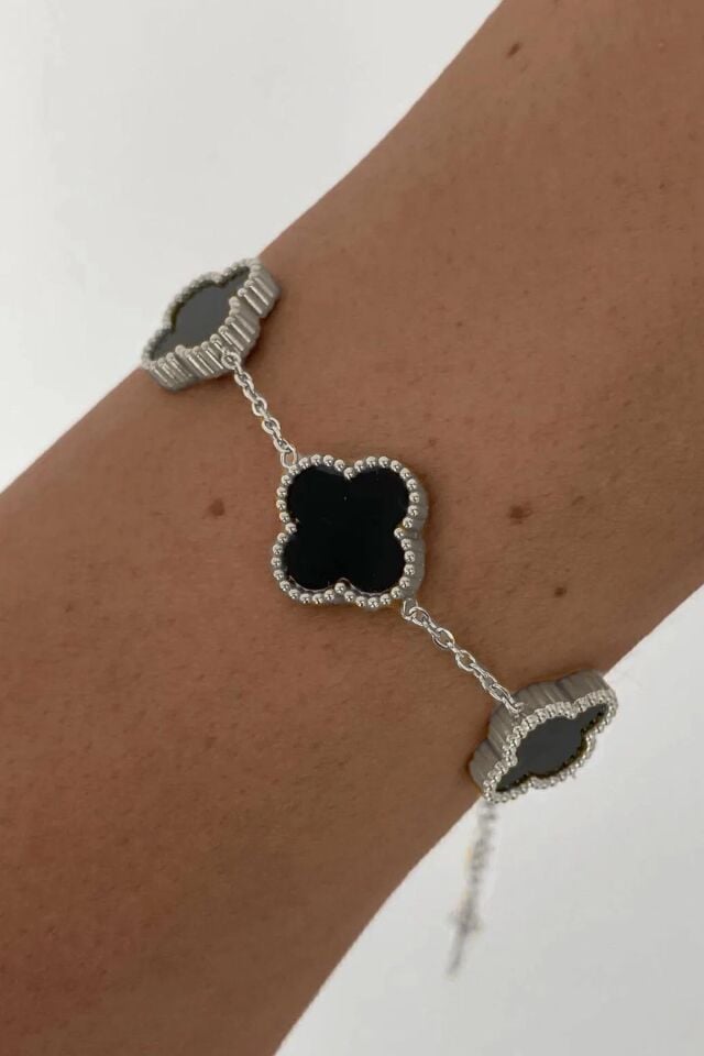 Silver Siyah Doğal Taşlı Premium Çelik Bileklik