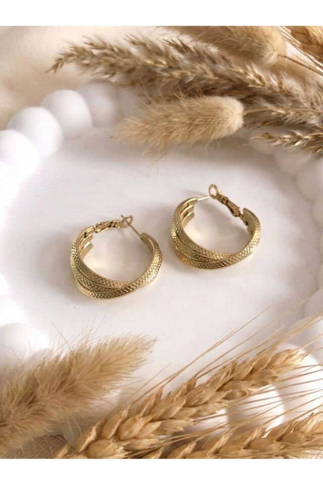 Gold 3'lü Çizgili Halka Küpe