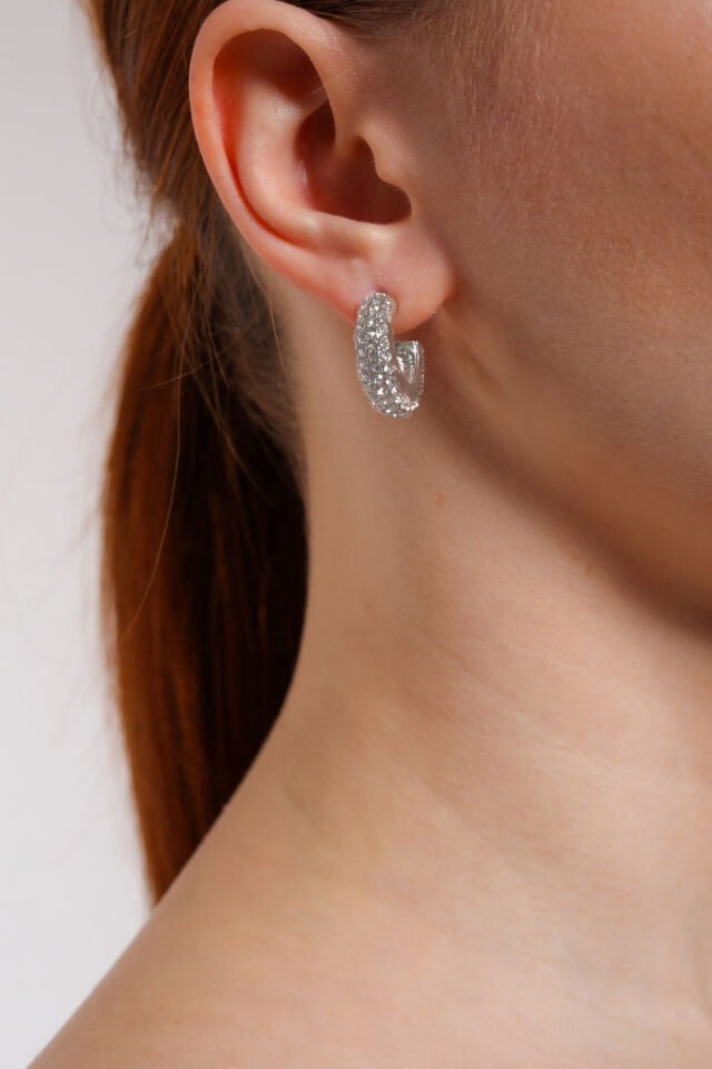 Gümüş Kaplama Mini Zirkon Taşlı Halka Küpe