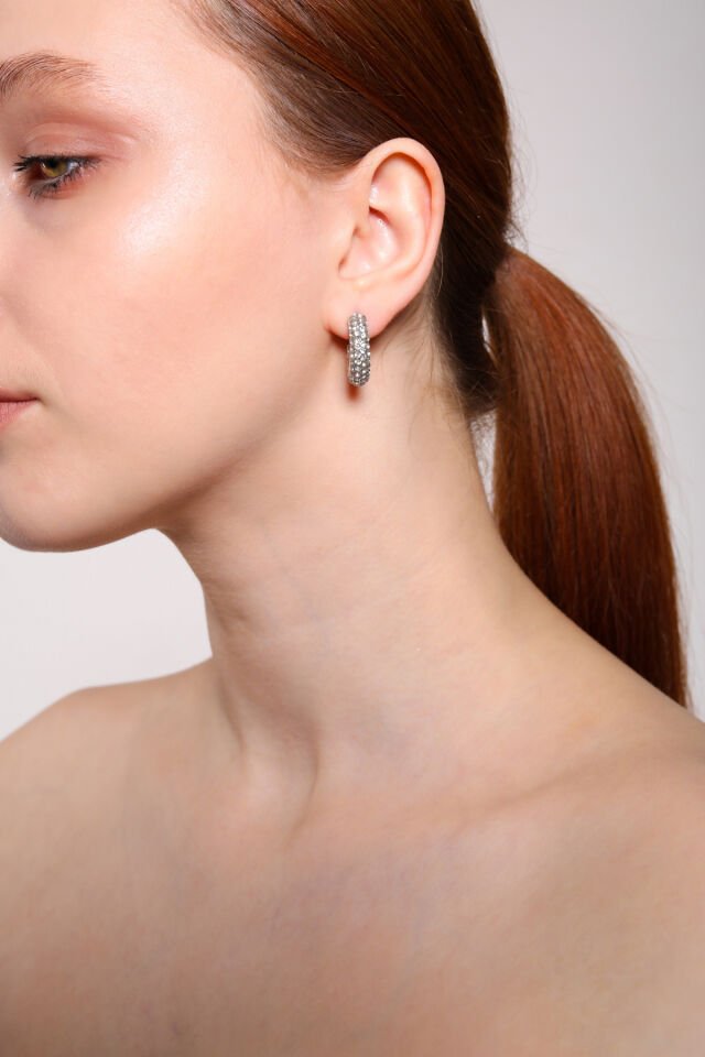 Gümüş Kaplama Mini Zirkon Taşlı Halka Küpe