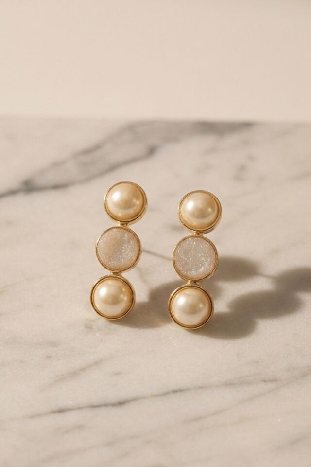 Gold Üçlü Sedefli Küpe