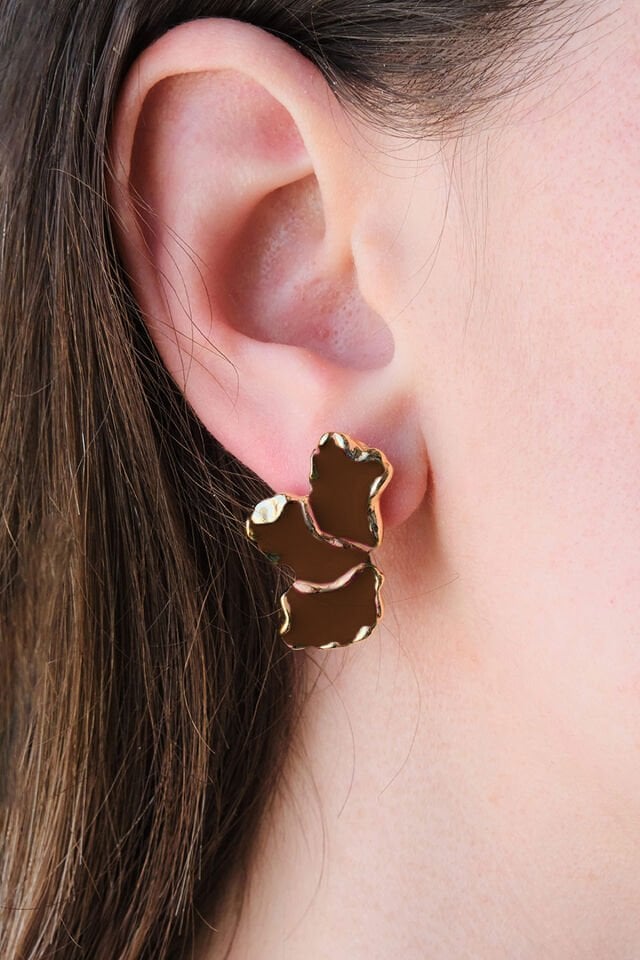 Kahverengi Mineli Yaprak Küpe