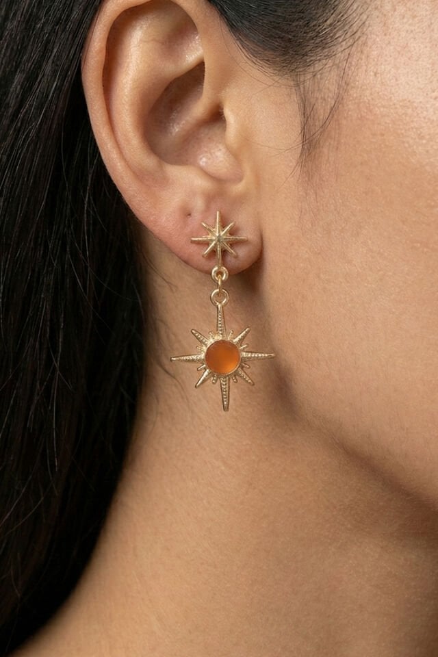 Gold Bal Rengi Detaylı Sallantılı Kuzey Yıldızı Küpe