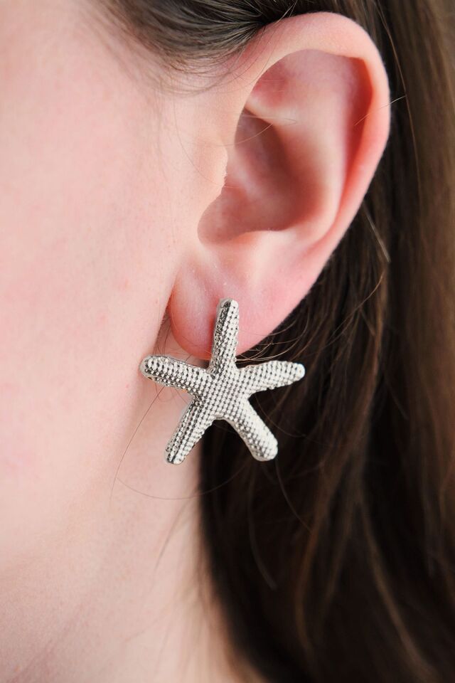 Silver Deniz Yıldızı Çizgili Küpe