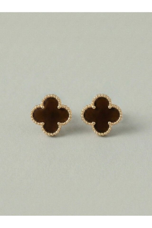 Altın Kaplama Kahverengi Çelik Cleef Küpe