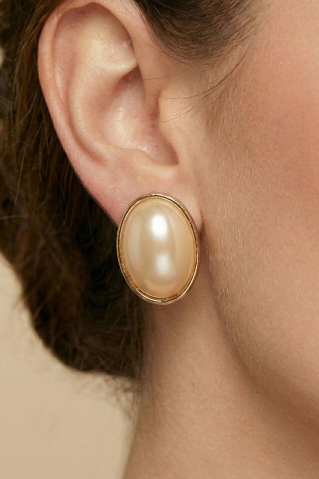 Gold Elips Taşlı Küpe