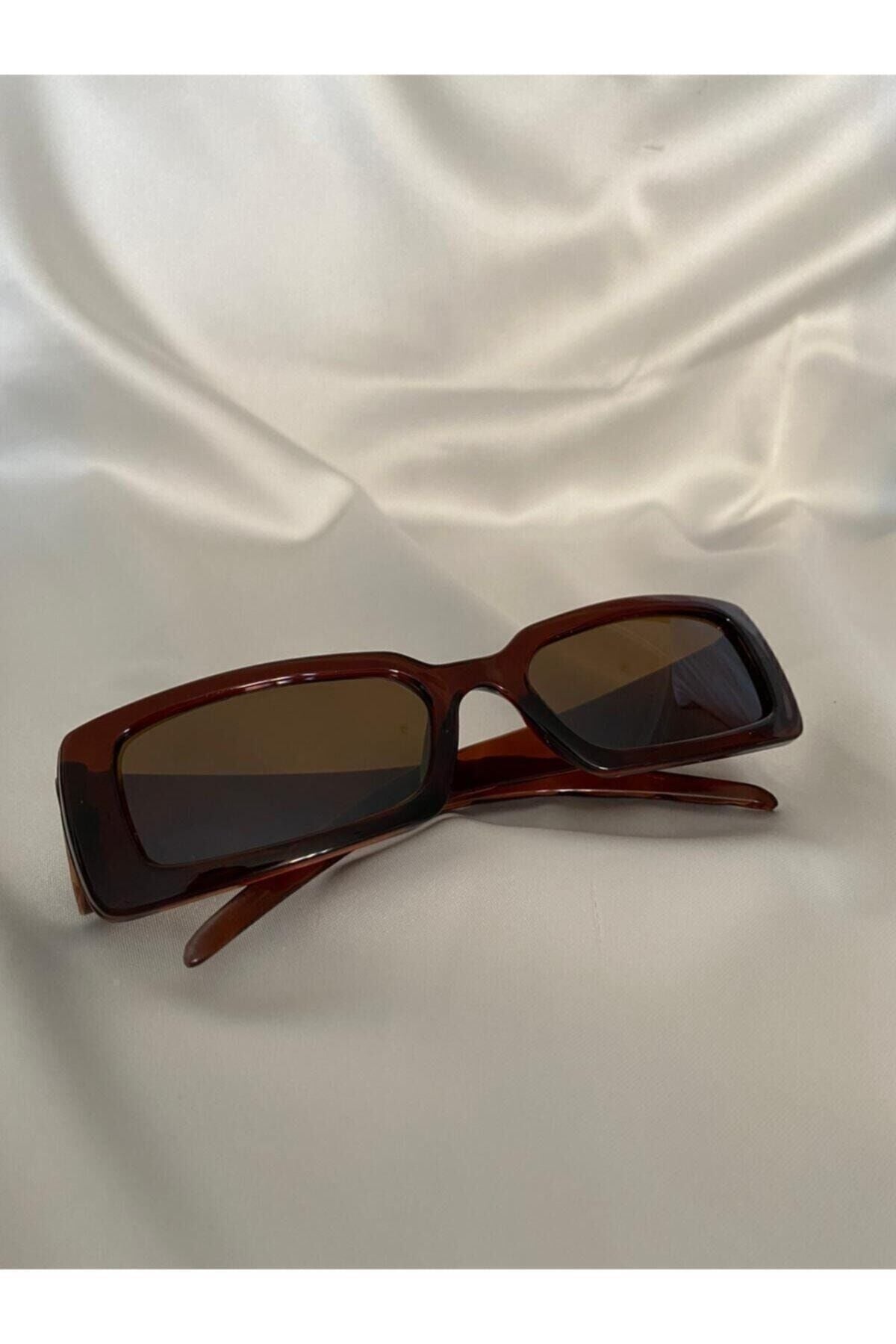 Vintage Model Baklava Desen Detaylı Kahverengi Unisex Güneş Gözlüğü