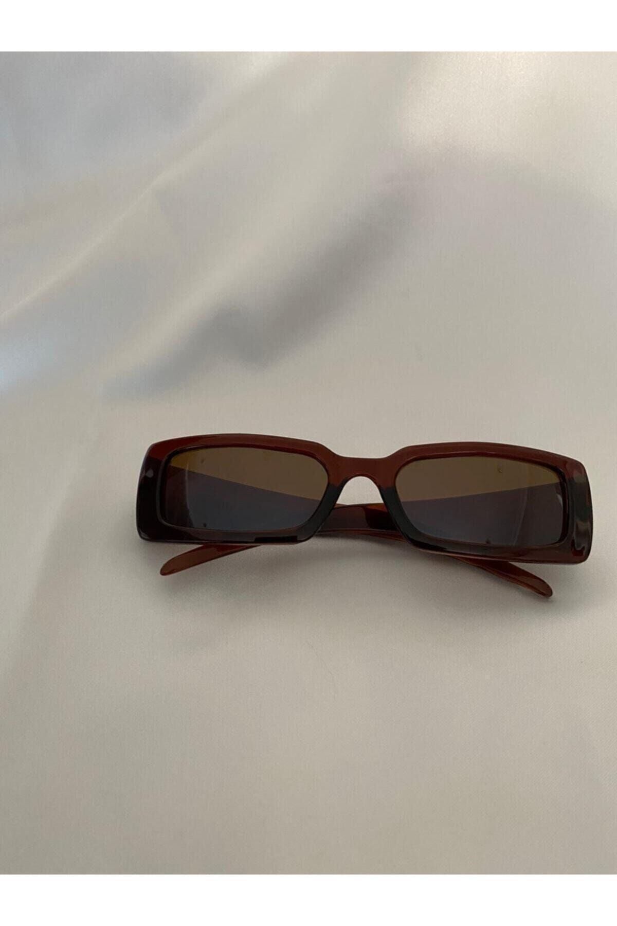 Vintage Model Baklava Desen Detaylı Kahverengi Unisex Güneş Gözlüğü