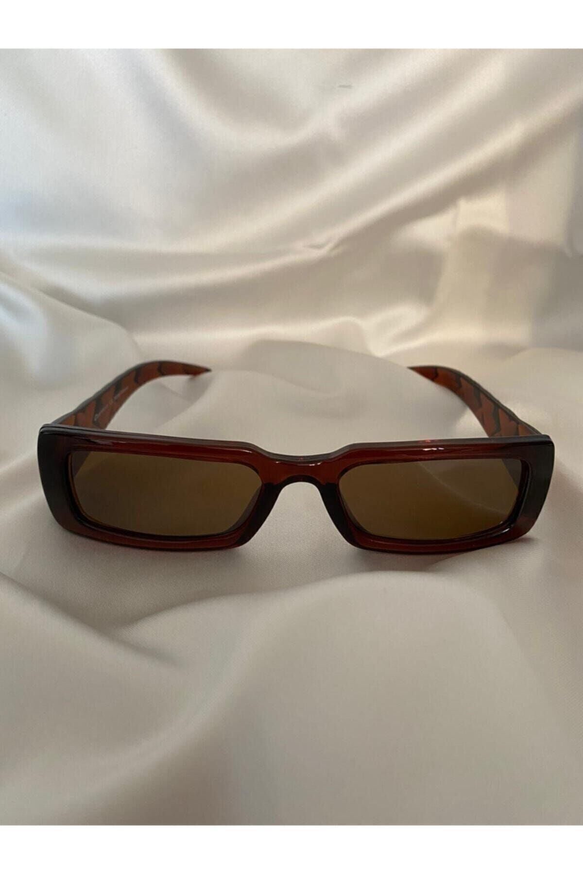 Vintage Model Baklava Desen Detaylı Kahverengi Unisex Güneş Gözlüğü