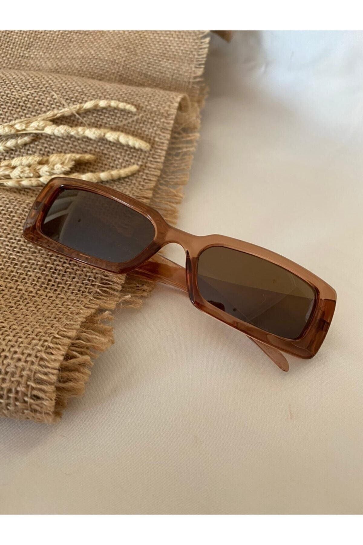 Vintage Model Baklava Desen Detaylı Kahverengi Unisex Güneş Gözlüğü