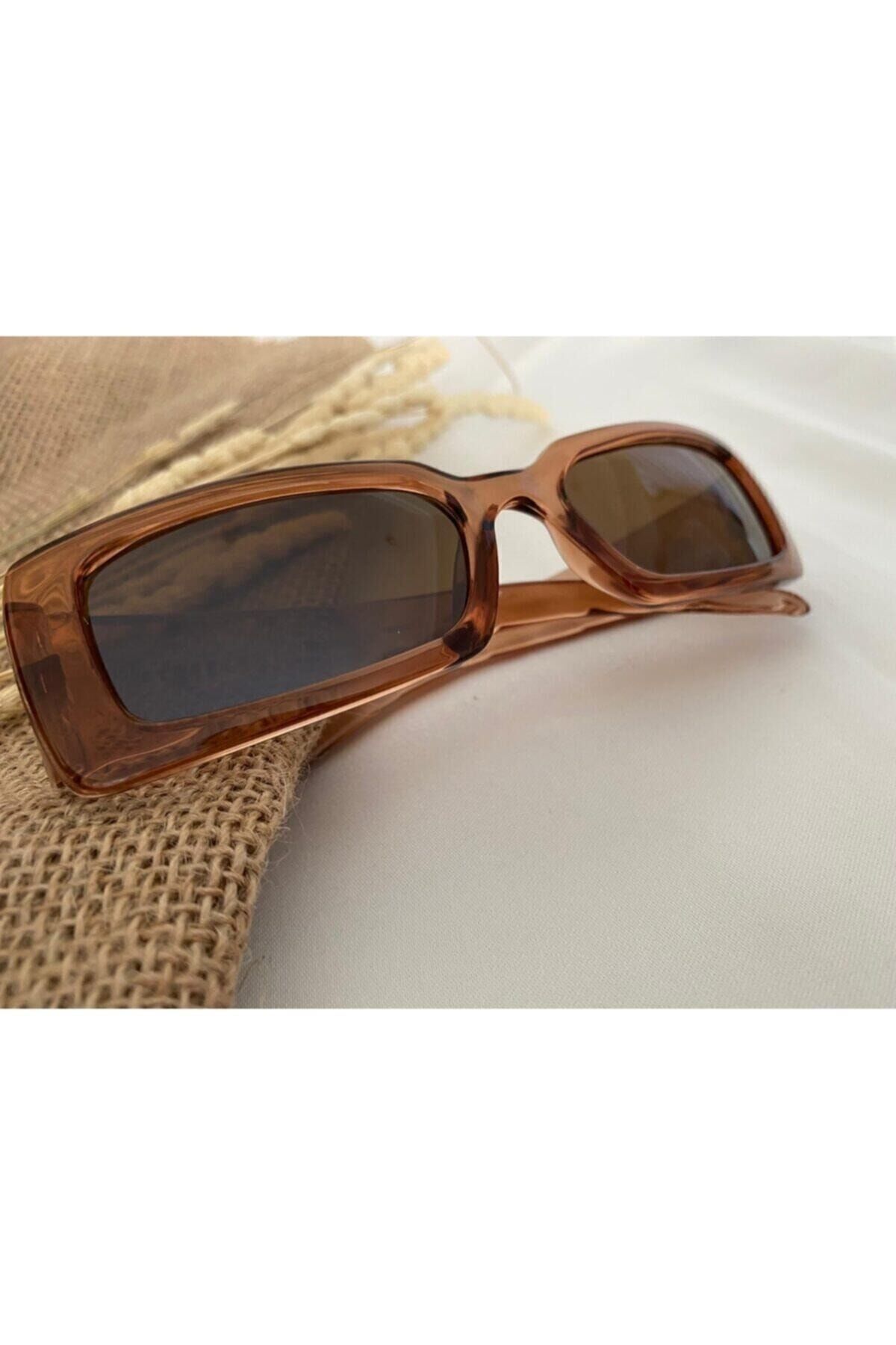 Vintage Model Baklava Desen Detaylı Kahverengi Unisex Güneş Gözlüğü