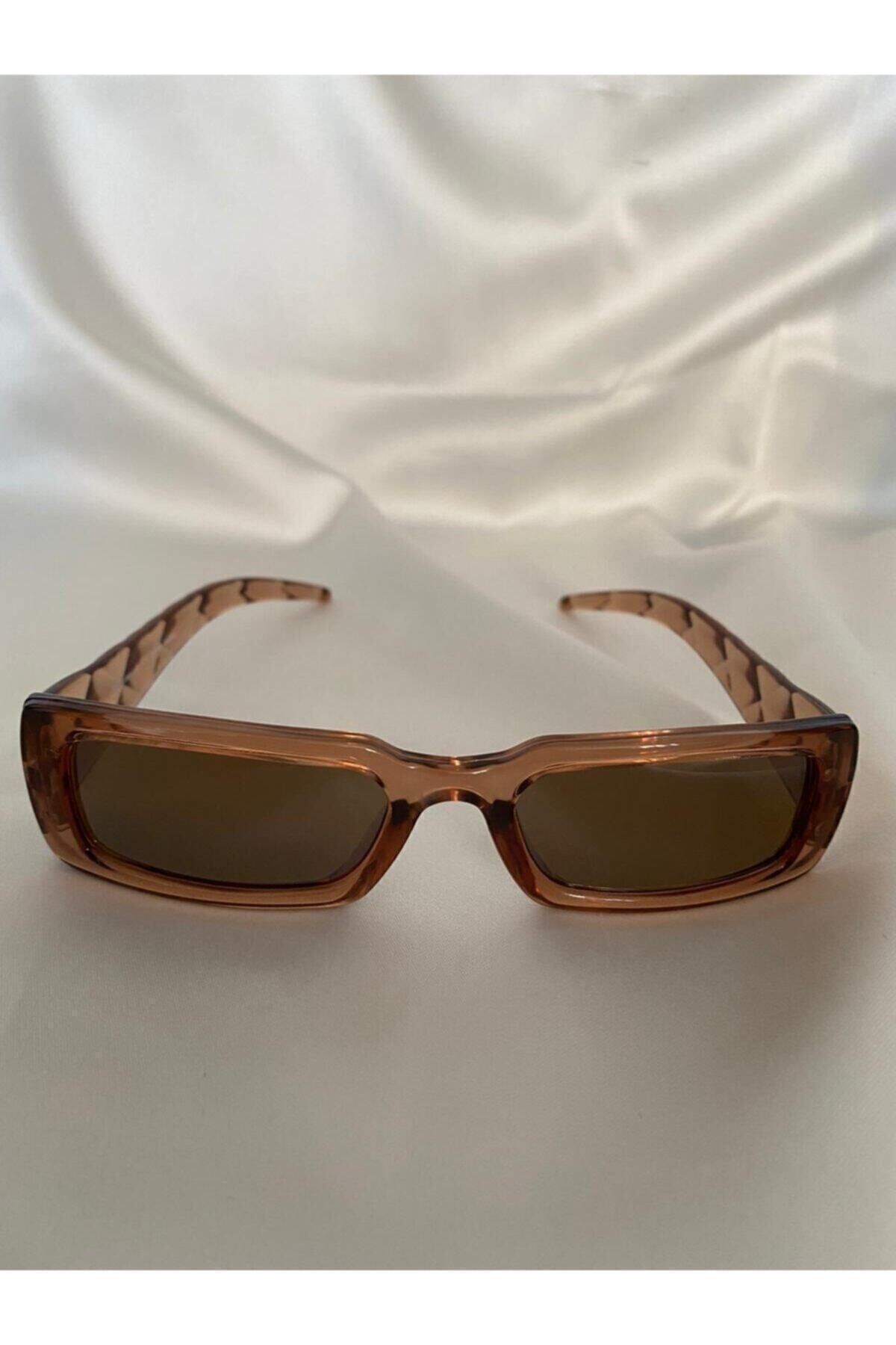 Vintage Model Baklava Desen Detaylı Kahverengi Unisex Güneş Gözlüğü