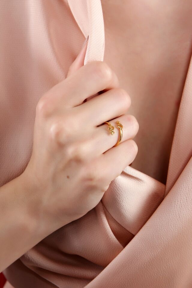 Kadın Altın Kaplama Ince Mars Ve Venüs Sembollu Yüzük