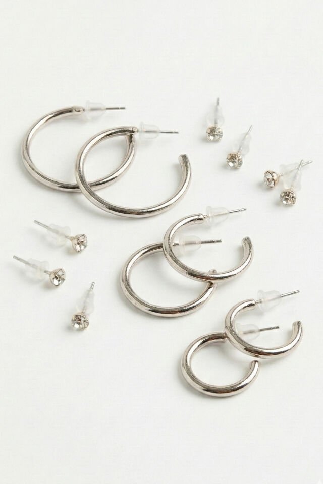 Silver 3 Çift Halka Ve 6 Adet Zrikon Taşlı Küpe Seti