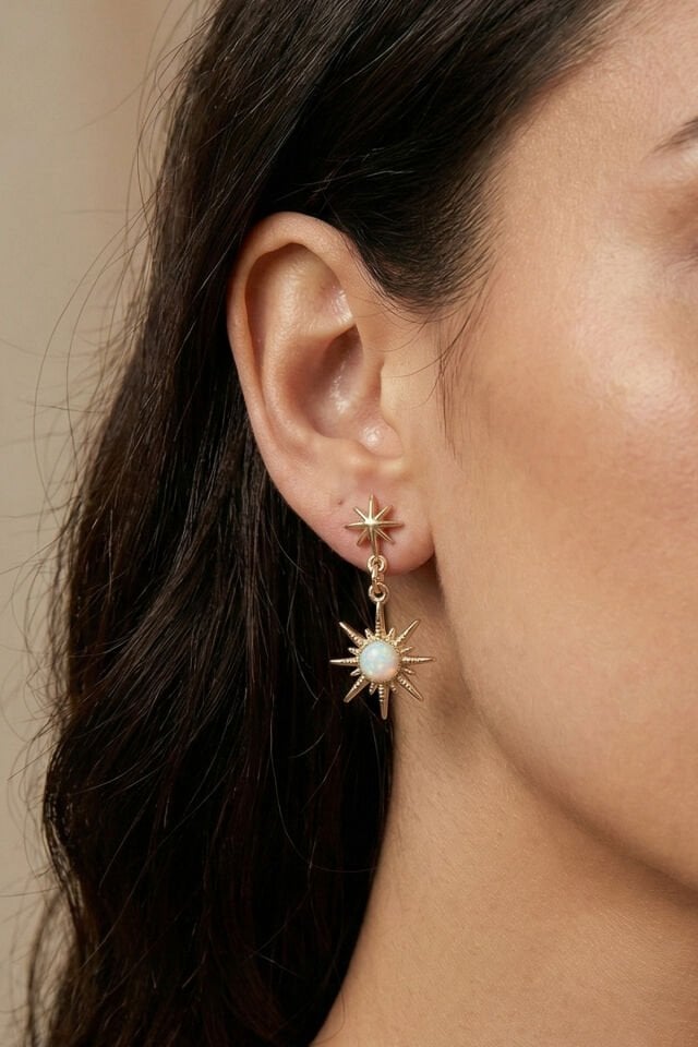 Gold Detaylı Sallantılı Kuzey Yıldızı Küpe