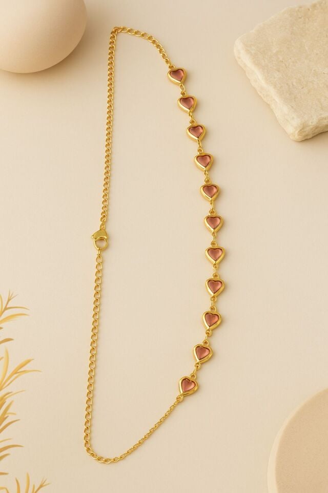 Gold Pembe Sıralı Kalpli Kolye
