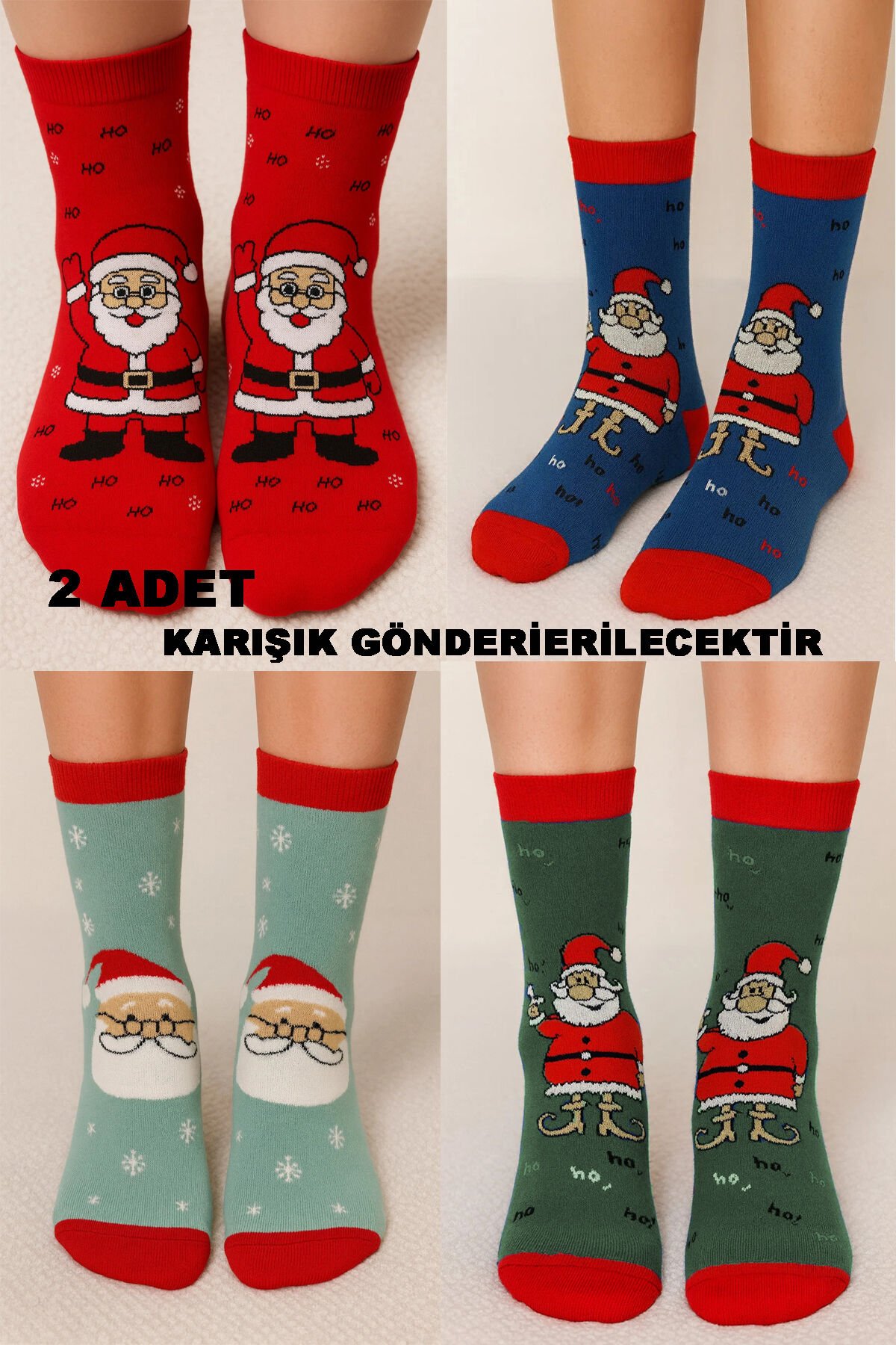 2’li Karışık Yılbaşı Christmas Yumuşak Havlu Çorap Seti – Yılbaşı Hediyesi