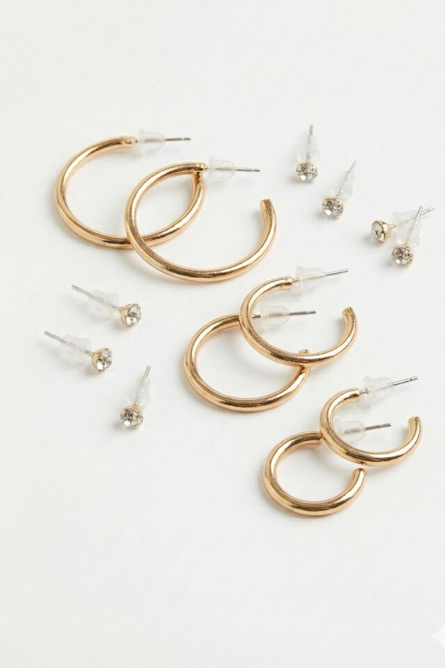 Gold 3 Çift Halka Ve 6 Adet Zrikon Taşlı Küpe Seti