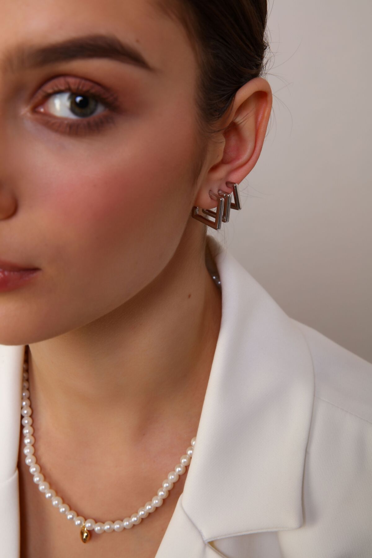 Kadın Gold 3'lü Kare Küpe Seti