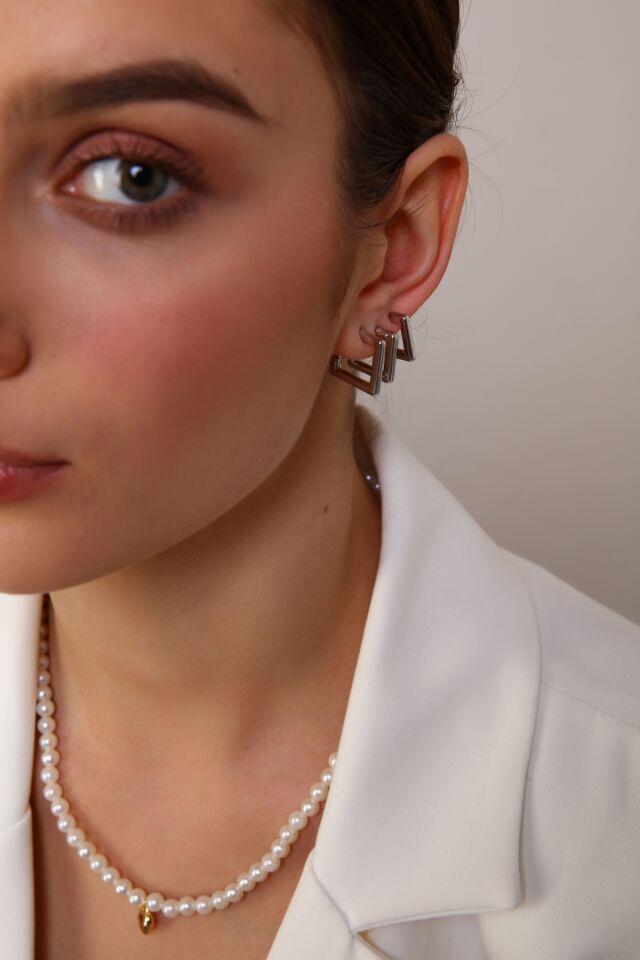 Kadın Gold 3'lü Kare Küpe Seti