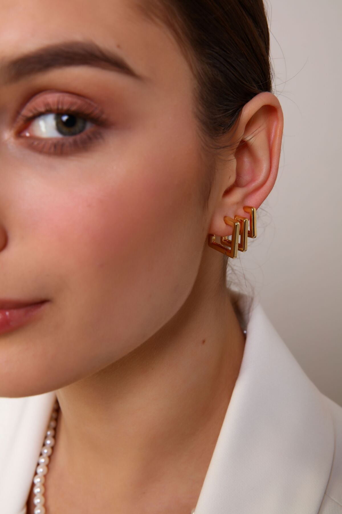 Kadın Gold 3'lü Kare Küpe Seti