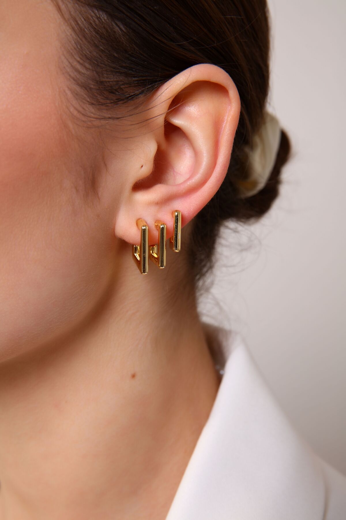 Kadın Gold 3'lü Kare Küpe Seti