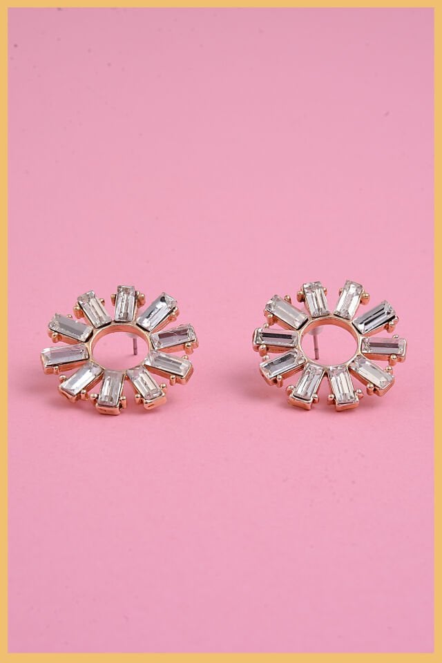 Gold Baget Taşlı Güneş Küpe