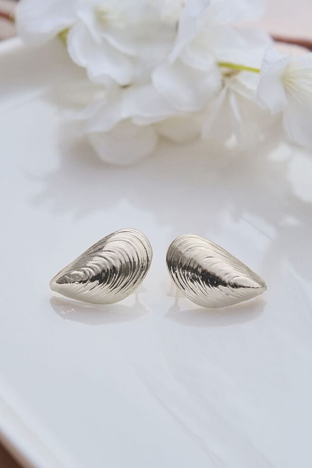 Silver Çizgili Deniz Kabuğu Küpe