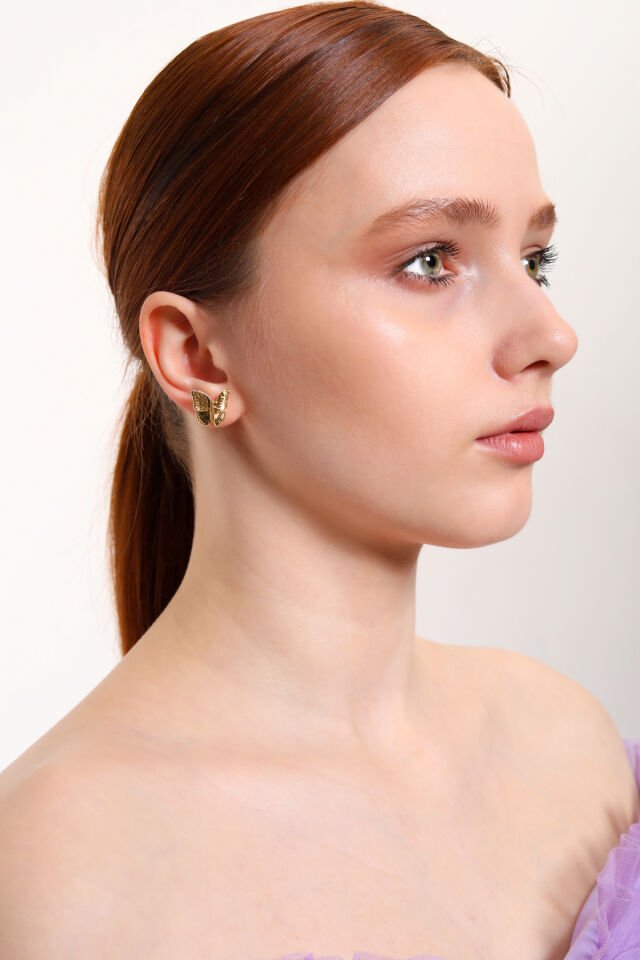 Kadın Altın Kaplama 2'li Kelebek Küpe Seti