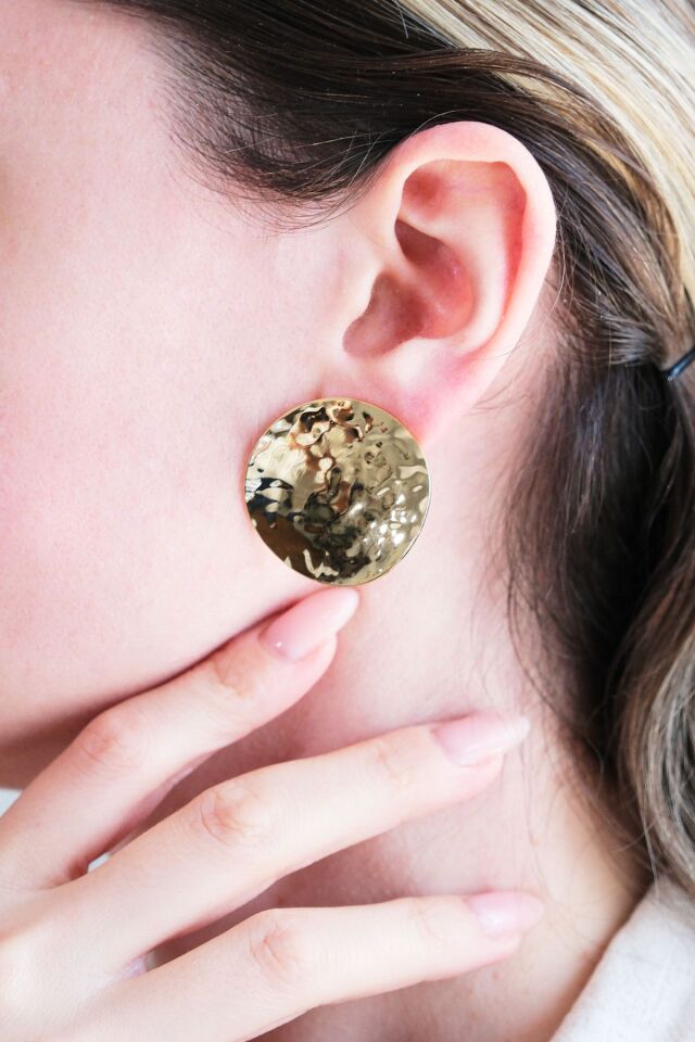 Gold Hammered Circle 2'li Küpe Seti