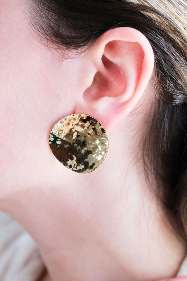 Gold Hammered Circle 2'li Küpe Seti